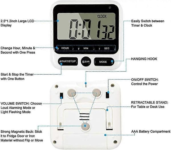 Stort LCD Digitalt Køkkenur Nedtælling 24 Timer Magnetisk Ur, Studerende Og Børns Lærings Påmindelsesur. (Sort)-God