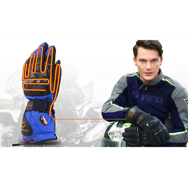 Evago blå och svarta tjocka uppvärmda handskar för män kvinnor, elektriska värmehandskar för motorcykel,skidor,jakt BLUE M