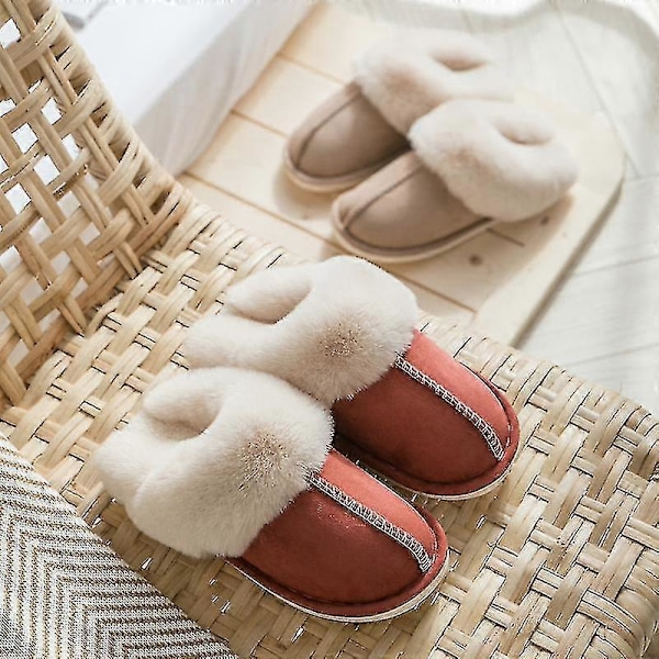 Fashionabla bomullstofflor, damtofflor för vintern, storlek 40-41, Khaki
