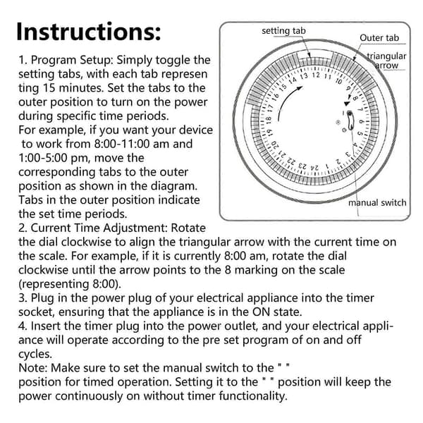 Mekanisk Timer til Stikkontakt 24 Timers Cyklus 3 Ben 2 Tilstande Lysindikator Stik i Elektrisk Timer til Lys