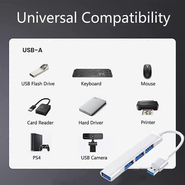 Mini Bärbar 4-i-1-adapter, USB 3.0, Hubb för bärbara datorer, datorer, ultrabooks, notebooks, surfplattor och mer (Silverfärgad)