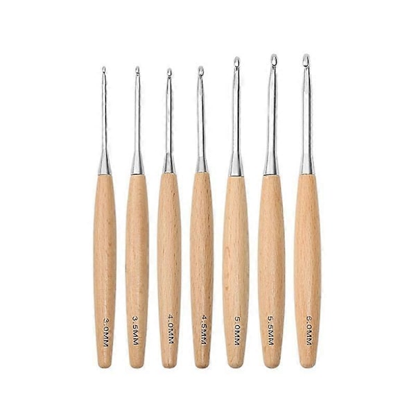 7 stk. Heklenåler i tre 3,0 mm–6,0 mm, Ergonomisk Heklenålssett med Håndtak