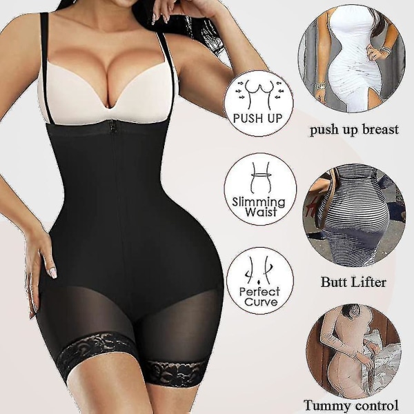 Kvinnors Body Shaper Sömlös Butt Lift Bodysuit Body BLACK XL
