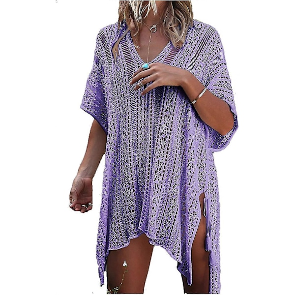 Sommerbadedrakt Bikini Strand Badetøy Heklet Cover Up for Kvinner Lavender