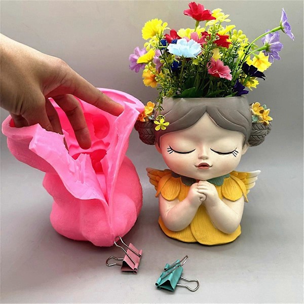 Silikonform Blomma Fe Bön Blomkruka Resin Gips Kristall Droppande Lim Verktyg DIY Handgjorda Hantverk Rosa