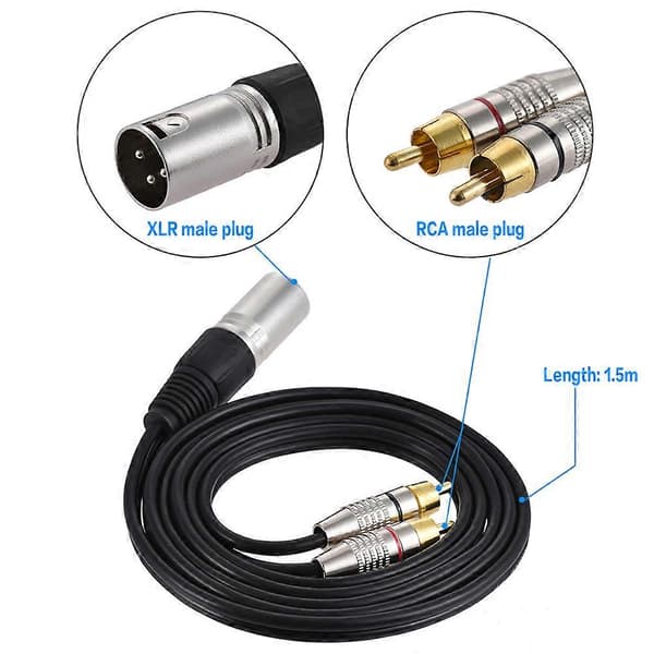 3M 1 XLR til 2 RCA hannplugg Stereo Lydkabel Kobling Y Splitter Ledning