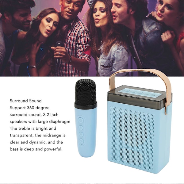 Karaokemaskin Multifunksjon RGB-belysning Bærbar Bluetooth-høyttaler med 2 trådløse mikrofoner for voksne og barn Blå