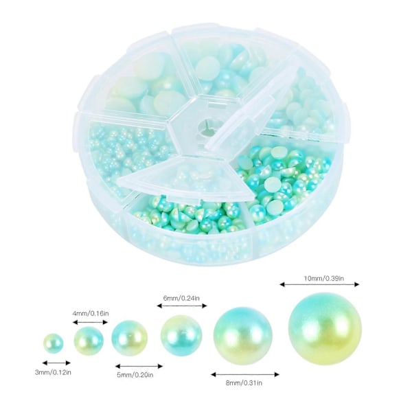 2 Æsker Gradient Imitation Perle Halvcirkelformede Ikke-porøse Flad Bagside Dekorative Tilbehør til Tøj DIY (GulGrøn)
