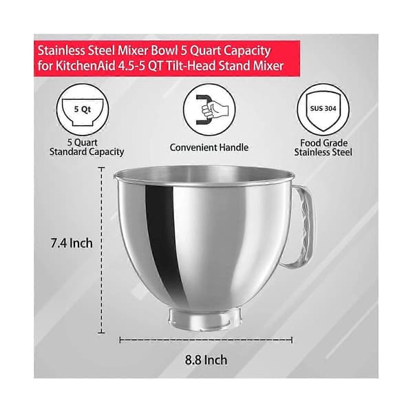 Rustfri stålskål til Classic & Artisan Series 4,5-5 QT Tilt-Head Mixer, 5 Quart 304 Rustfrit Stål