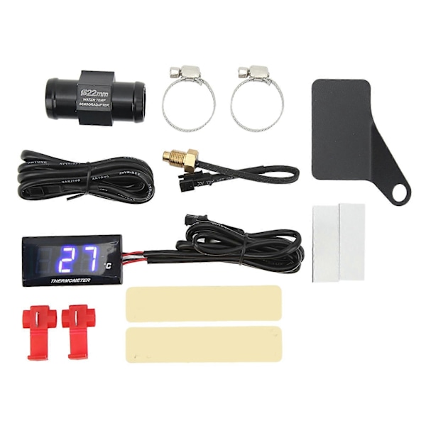 Motorcykel Digital Vattentemperaturmätare Ultratunn DC 12V LCD Med 22mm Sensoradapter för De Flesta Motorcyklar Blå