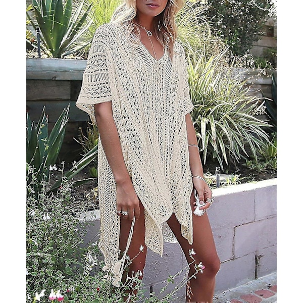 Sommerbadedrakt Bikini Strand Badetøy Heklet Cover Up for Kvinner Apricot