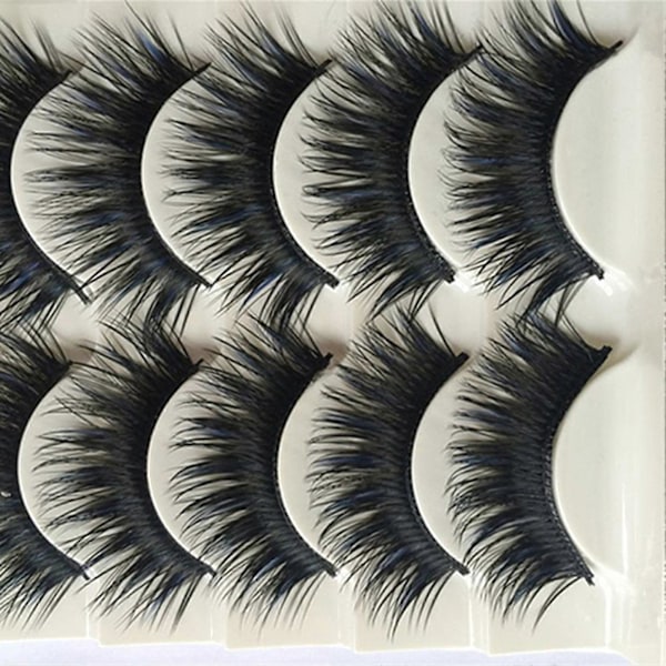 5 Par Kvinnor Långa Tjocka Blå Svarta Falska Ögonfransar Lösögonfransar för Makeup Studio QinHai