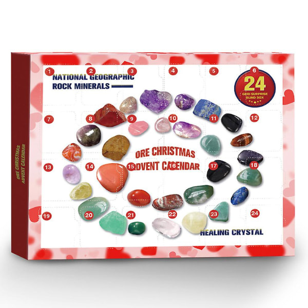 2023 Julnedräkning Adventskalender Xmas 24 Grids Healing Crystal Stone Malm Rock Minerals Blind Box Nyårspresent