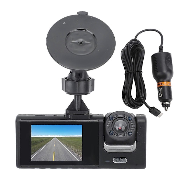 Dubbel Dashcam 3in 1080P HD Bilkörningsinspelare Fram och Inuti med G-sensor Loop-inspelning