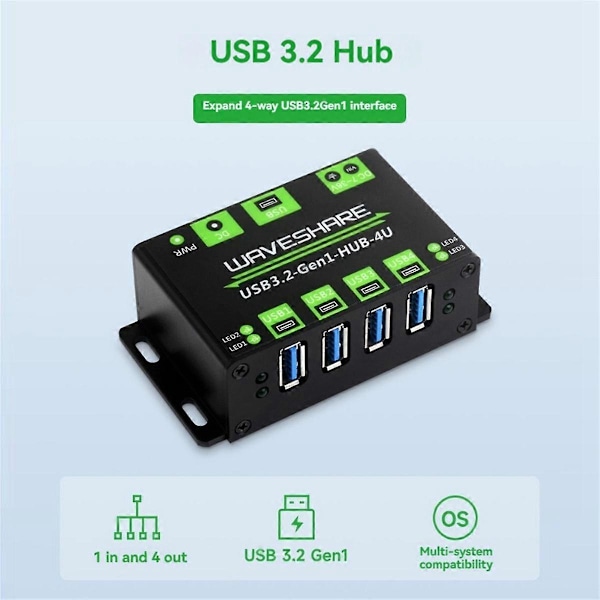 USB3.2 HUB 4U Utökad 4-vägs USB 3.2Gen1 Gränssnitt 5Gbps Industriell HUB Adapter Kompatibel med MacOS