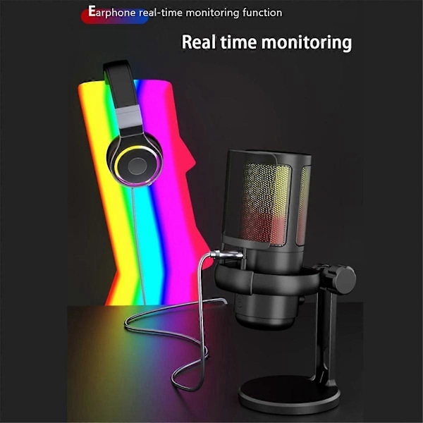 Gaming RGB Mikrofon, USB PC-mikrofon för streaming, poddar, inspelning, kondensatormikrofon för dator på //