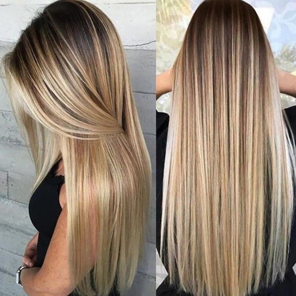 Kvinnor Blond Modeperuk Lång Rak Rot Ombre Cosplay
