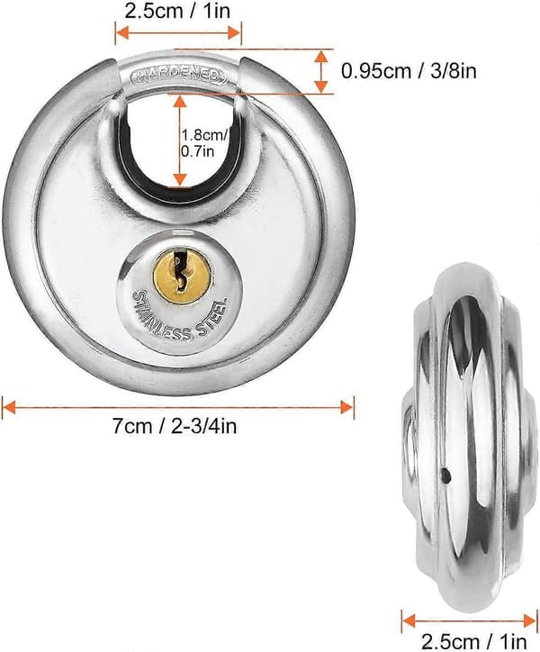 Sett med 4 runde sikkerhetshengelåser, 70MM rund hengelås i rustfritt stål, rustbestandig skivehengelås for boder, garasjer, tilhengere, 2-3/4\" bred