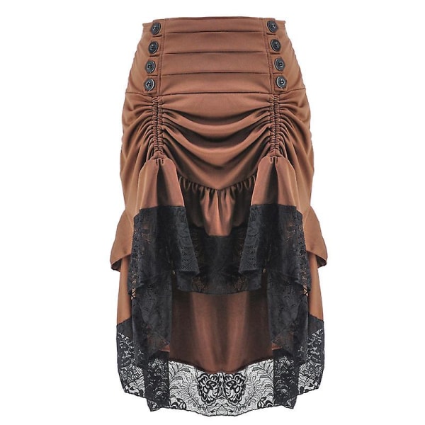 Flerfärgad Lady Gothic Steampunk Pinstripe kjol Rock Gypsy Vintage kostym Front Lace-up Layer Clubwear Outfit Brown 03 6XL