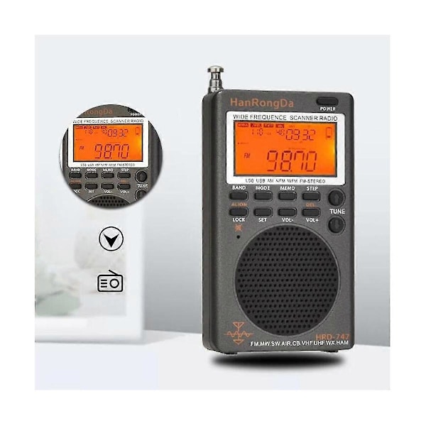 -747 Bærbar Multibåndsradio Fm/mw/sw/ssb/lsb/air/cb/vhf/uhf/ubd/ Fullbånds Mini Stereoradiomottaker