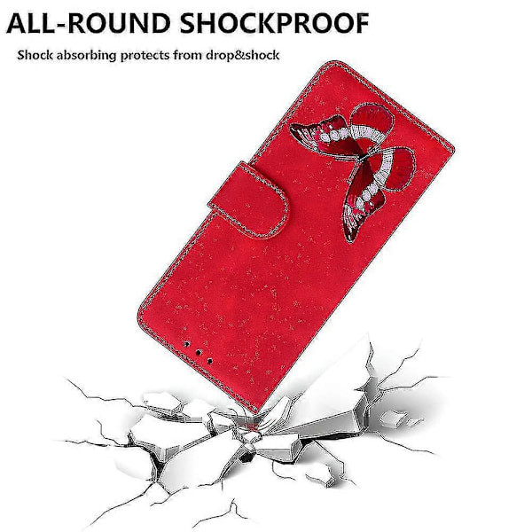 Fodral för Nokia X10/ X20 Fjäril Skydd Premium Läder Magnetisk - Rosa Red