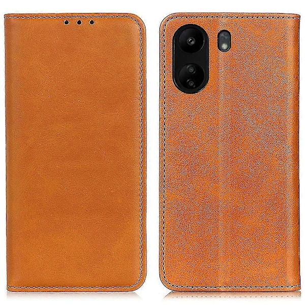 Til Xiaomi Redmi 13c Etui Split Læder Magnetisk Auto-absorberende Telefoncover Brown