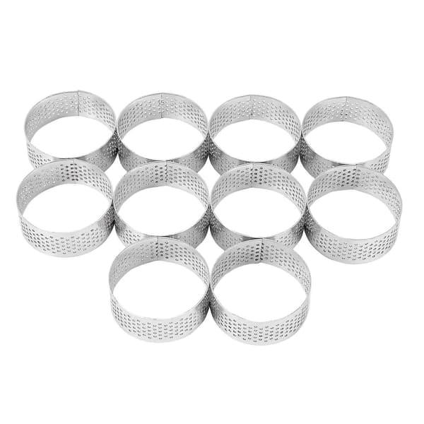 10-pakning 5 cm tertering i rustfritt stål, varmebestandig perforert kakemoussering, rund ring til baking