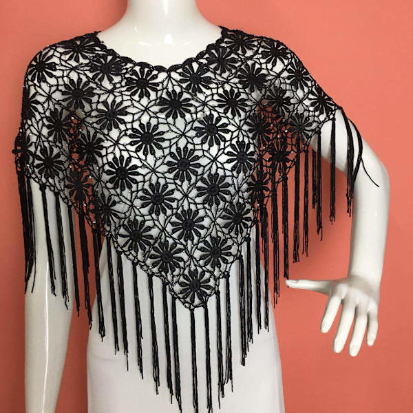 Handvirkad klänning accessoarer tofs strand sjal kappa triangel scarf is silke tråd solskyddskläder pure black
