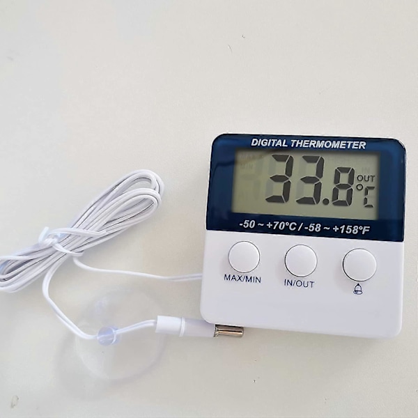 Digitalt køleskabstermometer med alarm og maksimum- og minimumstemperatur samt LED-indikatorlys