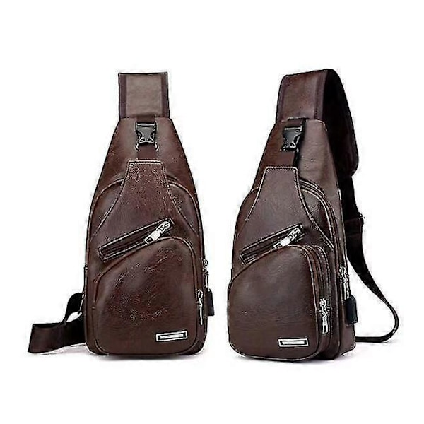 Miesten olkalaukku USB-latauksella, crossbody-laukku, varkaudenesto rintalaukku Dark Brown