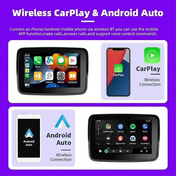 5 Tum Motorcykel Trådlös Carplay Android Auto Portabel Navigation GPS Skärm Motorcykel Vattentät Display
