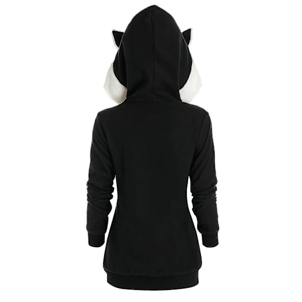Fashion Plys Katteører Hættejakke Til Kvinder Casual Sweatshirt Lynlås Frakke Streetwear XL