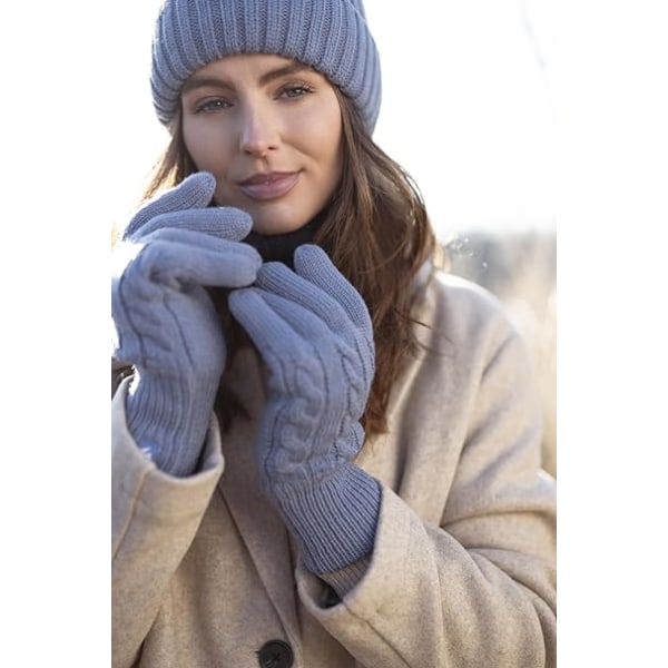 Dam Söta Randiga Fairisle Termiska Stickade Fleecefodrade Vinterhandskar Dusky Blue M-L