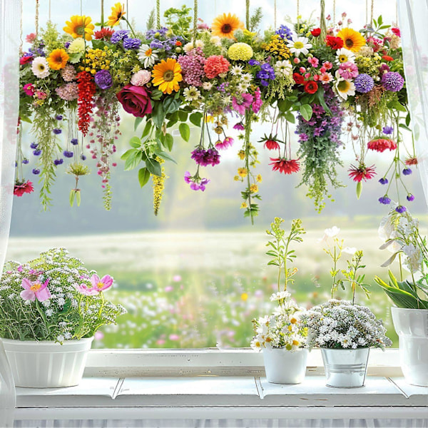 Blomster Vår Vindusklistremerker Avtakbare Antikollisjons Vindusmerker Vanntette Statiske Klistremerker for Glassvindusdørdekorasjon