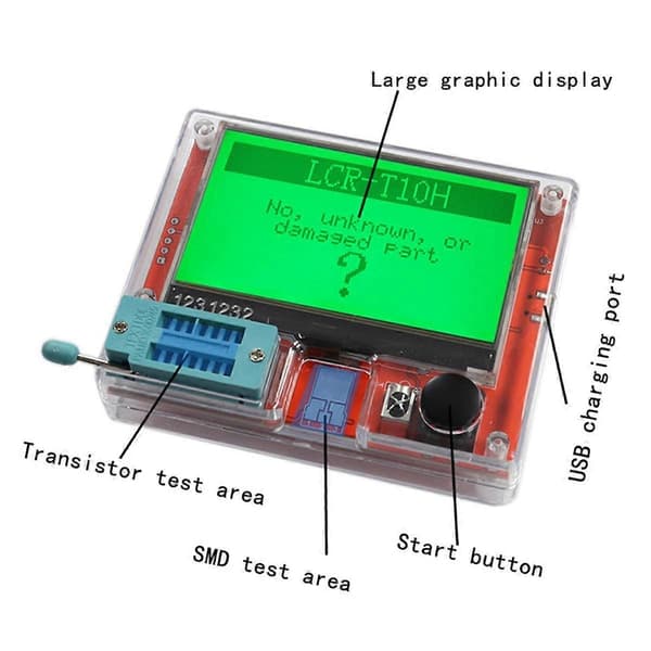 Digital Transistor Tester Multimeter Diode Triode Kapacitansmåler MOS/PNP/NPN LCR LCD Display Skærm