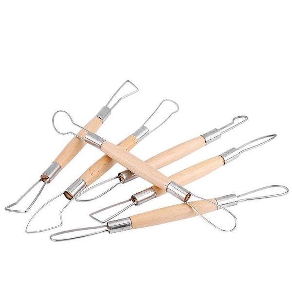 Dubbelhuvud Bandverktyg Trähandtag Vax Keramik Lera Snideri Skulptur DIY Hantverksset