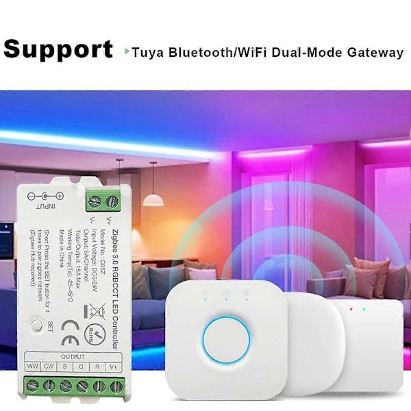 Zigbee 3.0 WiFi LED Controller 2.4GHz RGBCCT LED Strip Tuya Gateway Hue Bridge Stemmestyring DC5V-24V