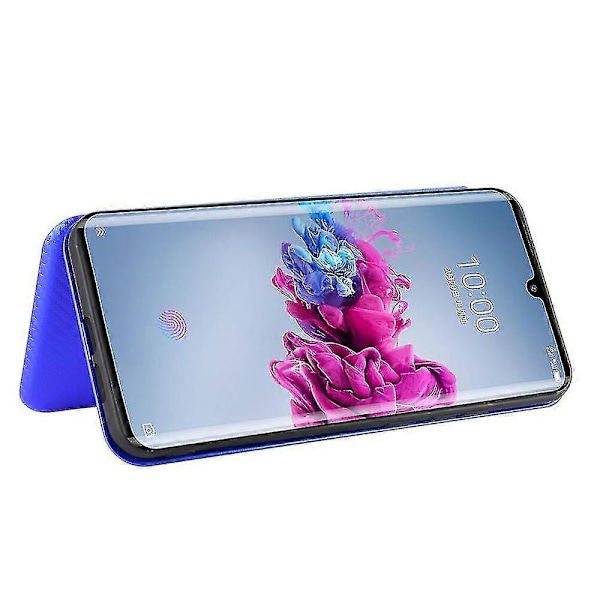 Kompatibel med Zte Axon 11 5g Kulfiber Læder Etui Folio Flip Beskyttende Magnetisk Cover Etui Coque Blue