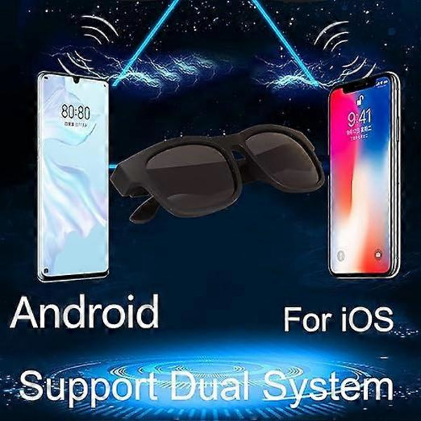 5.0 Aurinkolasit Bluetooth-kuulokkeilla, Bluetooth-aurinkolasit kuulokkeilla, musta
