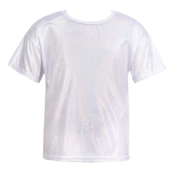 Barn Flickor Glittrande metallisk glänsande T-shirt Pojkar Kortärmad Lös T-shirt för Jazz Hip Hop Dans Kostym Scenuppträdande silver 110