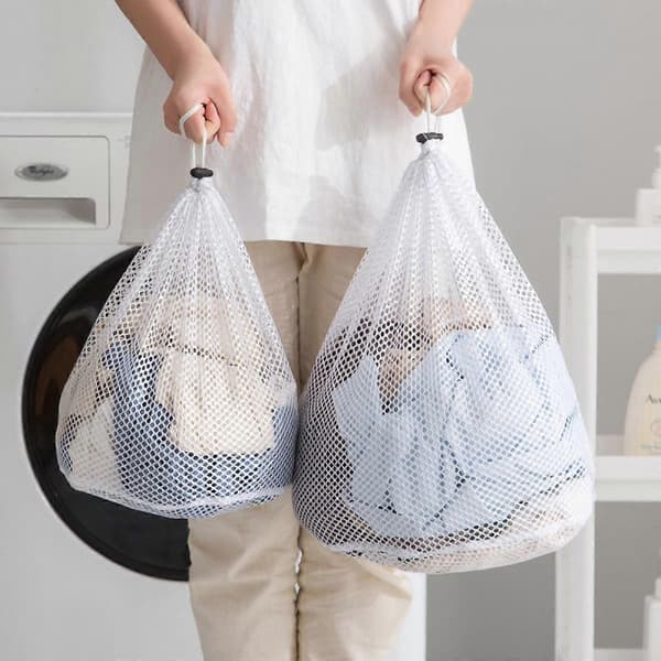 Vaskepose i netting, grove hull 30*40, 40*50 CM, ekstra stor, med snøring, maskinvaskbar