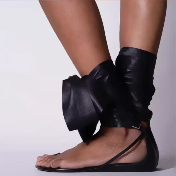 Rom Damsandaler Flats Vardagsskor Clip Toe Snörning Flipflops Strand 2023 Nya Sommarfestskor Klänning Dam Zapatos Slides Black 40