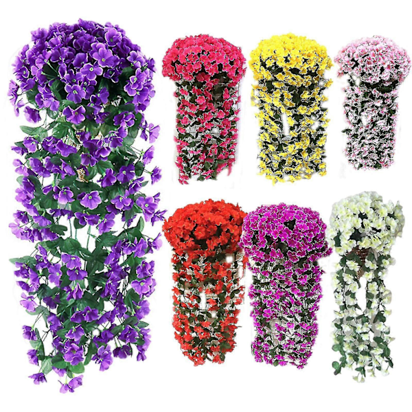 Konstgjord Falsk Hängande Blommor Vinranka Växt Hem Trädgård Dekor Inomhus Utomhus Parti Gåva Purple