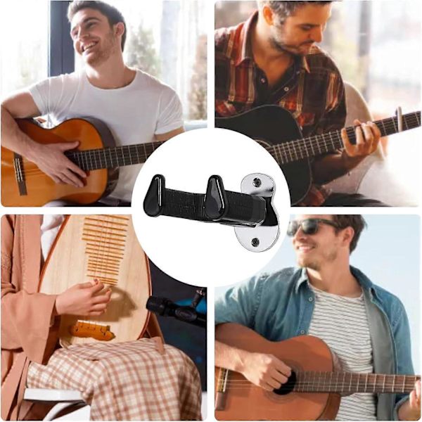Gitarrhängare Väggfäste, Självlåsande Gitarrväggfäste med Krok och Hållare, Robusta Gitarrvägghållarkrokar för Bas, Elgitarr och Akustisk Gitarr