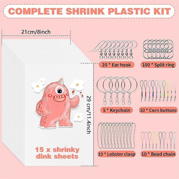 170 st Krymplastark Kit, Papper med 15 ark krympark, för hantverk smyckestillverkning DIY, 21x29cm