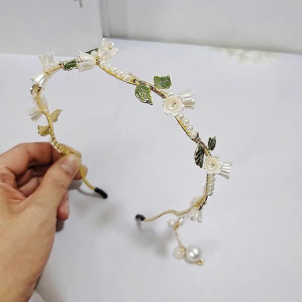 Blomsterhårbånd for kvinner jenter hårranke gullblad boho hårbånd bryllup fe tilbehør hodeplagg brudekrone (blomstret)