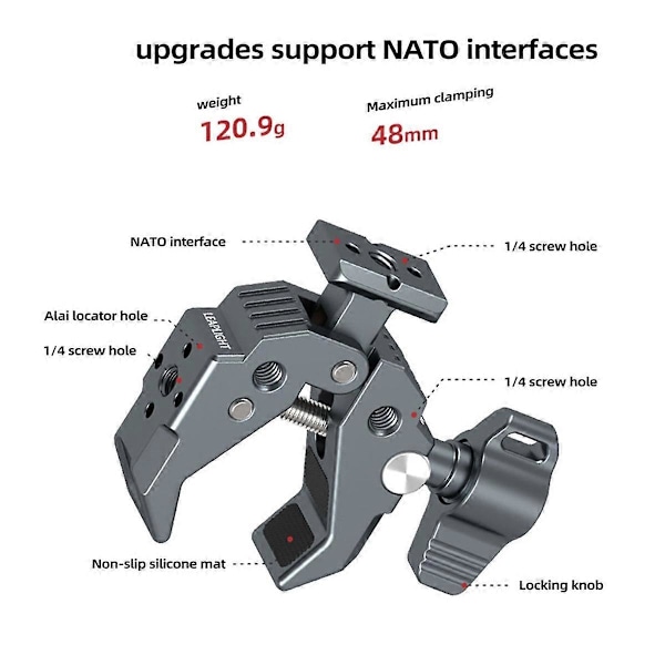 Multifunktionell Krabbklo Superklämma med Bas Kraftfull Fixerad Klämma för DSLR Kamera Monitorer Mikrofon LED-lampor-A