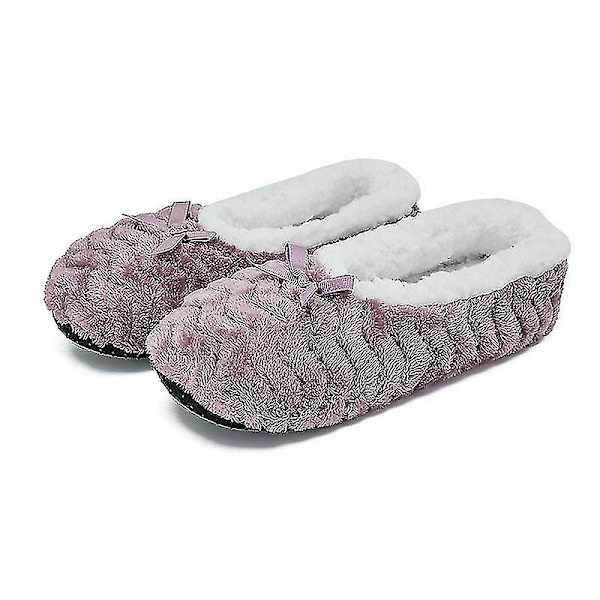 Dam Varma Fleece Tofflor Inomhus Vinter Mjuka Bekväma Halkfria Plysch Slip-on Skor Purple 36-38