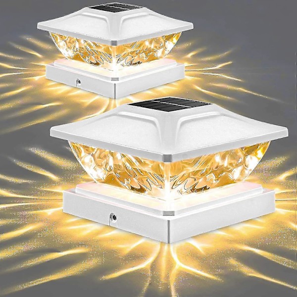 Solcelle Stolpehatt Lys Utendørs: 8 Pakk Lyse 2 Moduser Led Solcelle Gjerde Dekkslys For 3.5x3.5 4x4 4.5x4.5 5x5 Tre Stolper 2 Pack