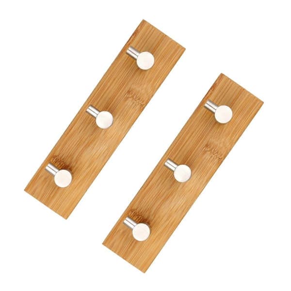 Trähängare Självhäftande Väggmontering Rostfritt Stål Bambukrok Kappa Paraply Kläder Väskor Hållare